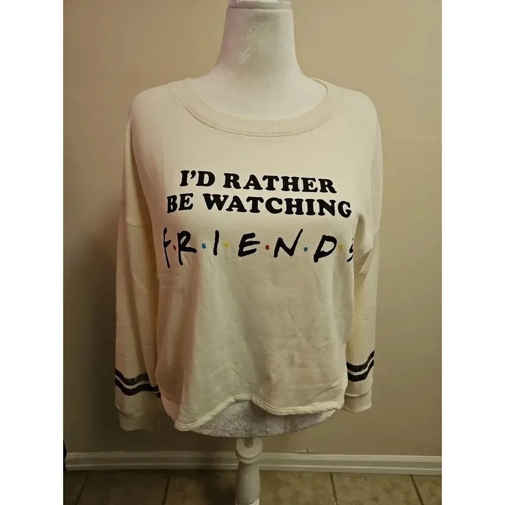 I'd Rather Be Watching Friends Cropped Sweatshirt Size XXL - Picture 2 of 6